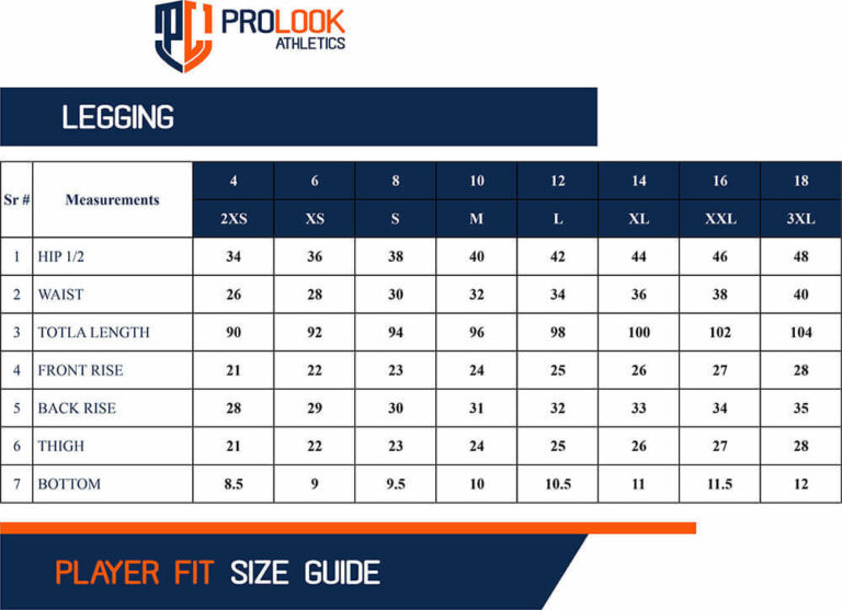 Size Guides Prolook Athletic